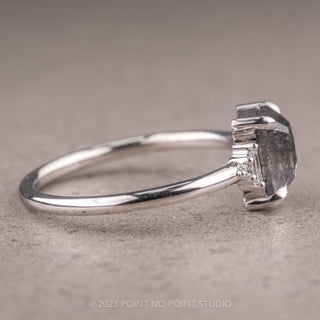 1.37 Carat Black Speckled Emerald Diamond Engagement Ring, Betty Setting, 14K White Gold