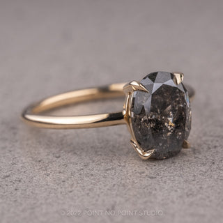 2.41 Carat Black Speckled Oval Diamond Engagement Ring, Jane Setting, 14K Yellow Gold