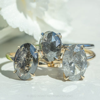 1.96 Carat Salt and Pepper Oval Diamond Engagement Ring, Jane Setting, 14k Yellow Gold