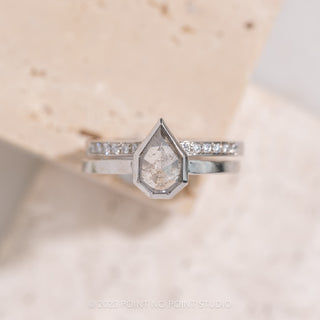 1.24 Carat Salt and Pepper Geometric Pear Diamond Engagement Ring, Bezel Jane Setting, 14k White Gold