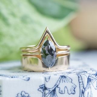 1.89 Carat Black Marquise Diamond Engagement Ring, Jane Setting, 14K Yellow Gold