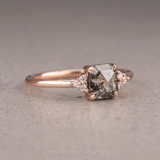 1.10 Carat Salt and Pepper Asscher Shaped Diamond Engagement Ring, Quinn Setting, 14K Rose Gold