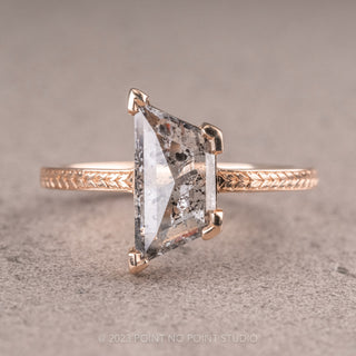 1.50ct Salt and Pepper Trapezoid Diamond Engagement Ring, Engraved Jane Setting, 14K Rose Gold