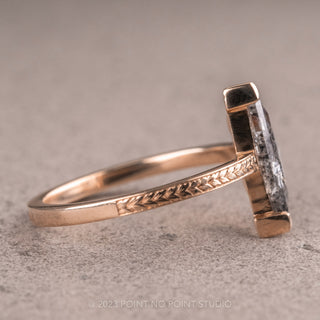 1.50ct Salt and Pepper Trapezoid Diamond Engagement Ring, Engraved Jane Setting, 14K Rose Gold