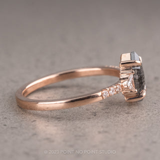 1.13 Carat Salt and Pepper Hexagon Diamond Engagement Ring, Eliza Setting, 14K Rose Gold