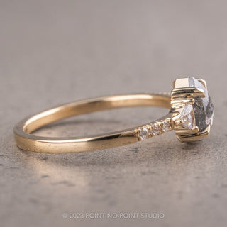 .93 Carat Salt and Pepper Hexagon Diamond Engagement Ring, Eliza Setting, 14K Yellow Gold