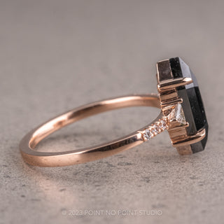 1.88 Carat Black Hexagon Diamond Engagement Ring, Eliza Setting, 14K Rose Gold