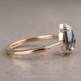2.19 Carat Salt and Pepper Pear Diamond Engagement Ring, Jules Setting,14k Yellow Gold