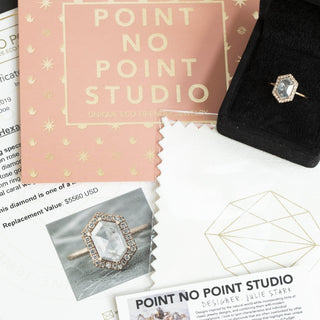 .93 Carat Salt and Pepper Hexagon Diamond Engagement Ring, Eliza Setting, 14K Yellow Gold