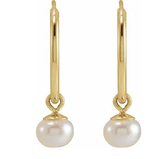 Freshwater Pearl Huggie Hoops, 14k Yellow Gold Earrings
